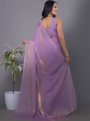 Lavender Woven Design Zari Satin Saree with blouse  2