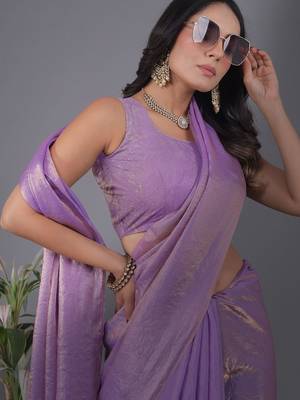 Lavender Woven Design Zari Satin Saree with blouse  3