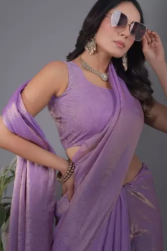 Lavender Woven Design Zari Satin Saree with blouse 