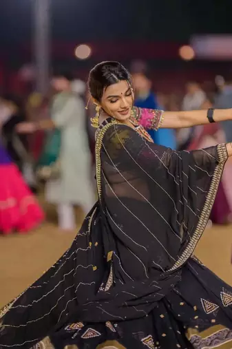 Black Cotton Navratri Mirror Work Lehenga Choli With Dupatta