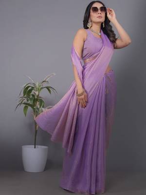 Lavender Woven Design Zari Satin Saree with blouse  4