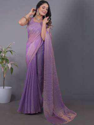 Lavender Woven Design Zari Satin Saree with blouse  5