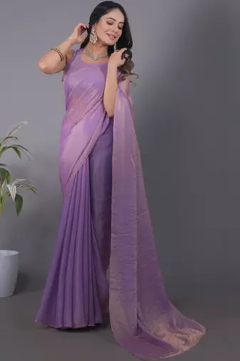 Lavender Woven Design Zari Satin Saree with blouse 