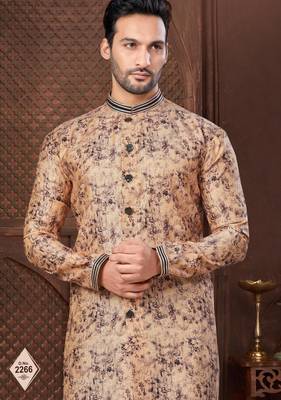 Multy colour digital-printed silk kurta pajama set with threadwork neckline 2