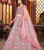 Grey Color Thread Embroidery,Sequins Work Silk_Blend Lehenga Choli
