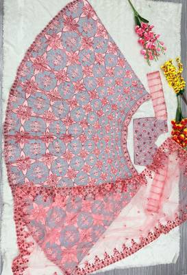Grey Color Thread Embroidery,Sequins Work Silk_Blend Lehenga Choli 4