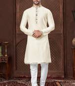 Cream plain kurta pajama set with subtle work