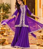 Women's cording and sequin work chinon kurta set with dupatta
