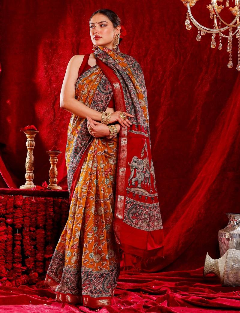 madurai pure kalamkari kora saree hand embroidery