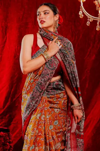 madurai pure kalamkari kora saree hand embroidery