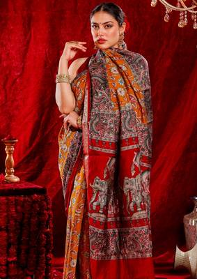 madurai pure kalamkari kora saree hand embroidery 3