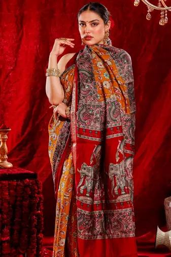 madurai pure kalamkari kora saree hand embroidery