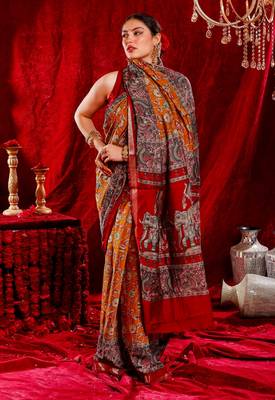 madurai pure kalamkari kora saree hand embroidery 4