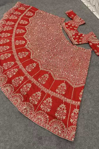 Red Color Sequins,Dori And Jaru Work Satin Lehenga Choli