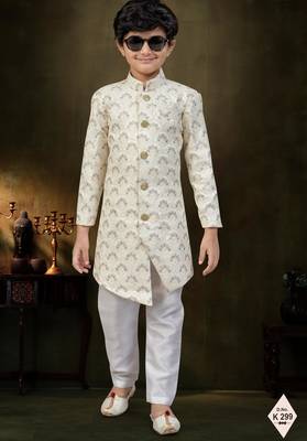 cream full computer star work havy indowestern sherwani set 1