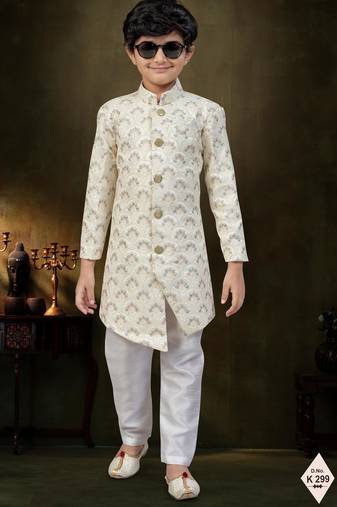 cream full computer star work havy indowestern sherwani set