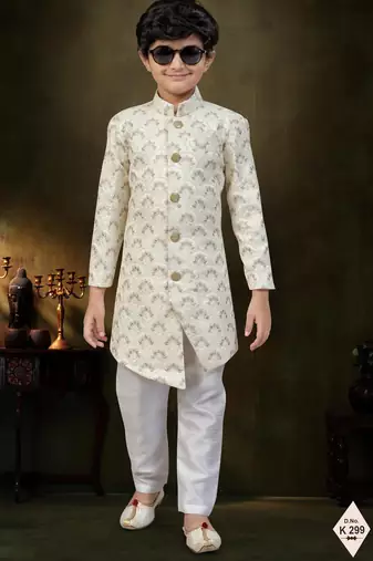 cream full computer star work havy indowestern sherwani set