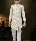 cream full computer star work havy indowestern sherwani set
