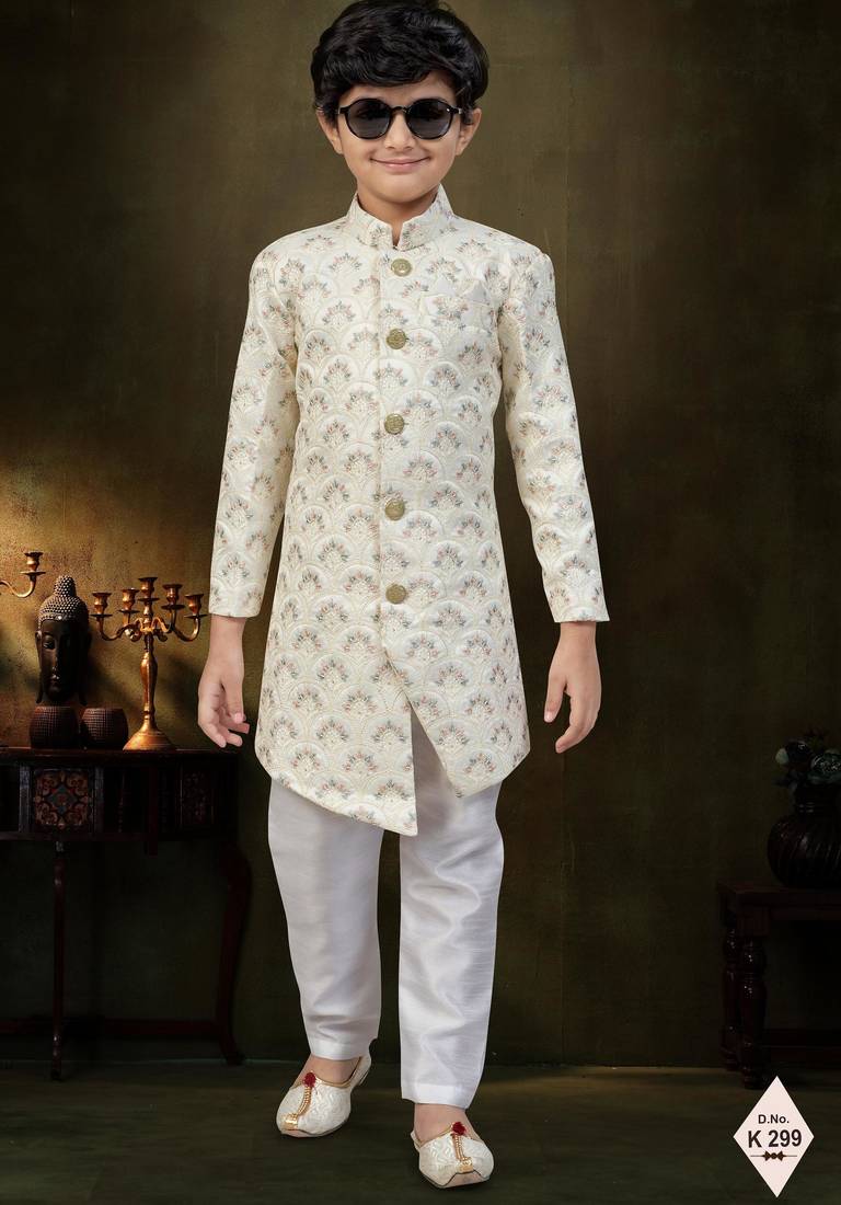 cream full computer star work havy indowestern sherwani set
