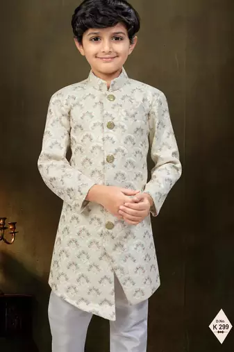 cream full computer star work havy indowestern sherwani set