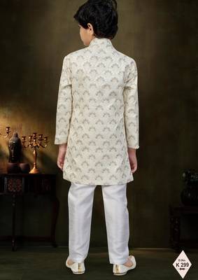 cream full computer star work havy indowestern sherwani set 3