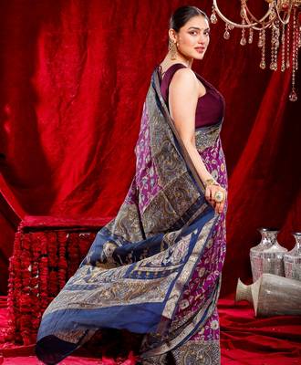 avani pure kalamkari kora saree hand embroidery 2