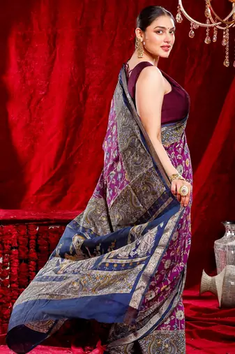 avani pure kalamkari kora saree hand embroidery