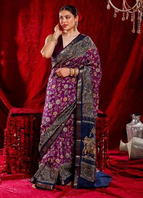 avani pure kalamkari kora saree hand embroidery 3