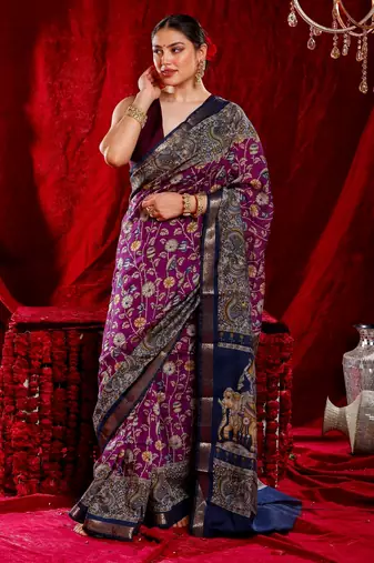 avani pure kalamkari kora saree hand embroidery