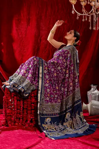avani pure kalamkari kora saree hand embroidery