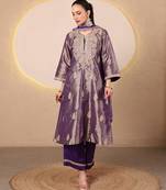 Purple embroidered tissue kurta set