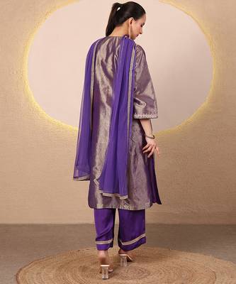 Purple embroidered tissue kurta set 5