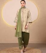 Gold and green embroidered chanderi kurta set