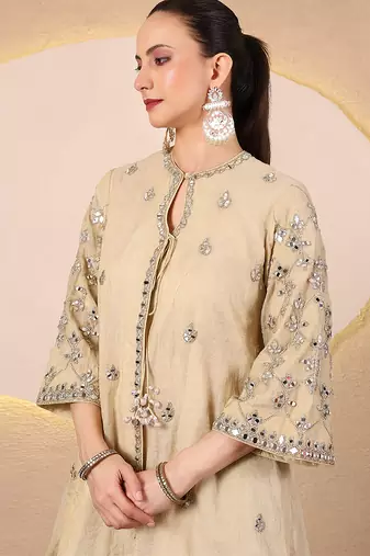 Gold and green embroidered chanderi kurta set