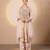 Golden beige pink embroidered chanderi kurta set