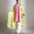 Lime green and pink embroidered tissue kurta set