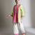 Lime green and pink embroidered tissue kurta set
