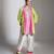 Lime green and pink embroidered tissue kurta set