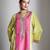 Lime green and pink embroidered tissue kurta set