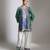 Blue and green embroidered tissue kurta set