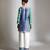 Blue and green embroidered tissue kurta set