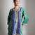 Blue and green embroidered tissue kurta set