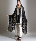 Black and ivory embroidered tissue kurta set