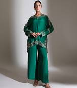 Emerald green embroidered crepe co ord set