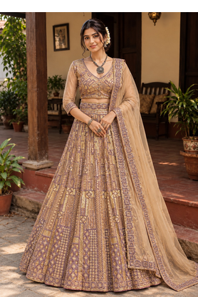 Dark Beige Color Embroidery,Sequins Work Butterfly Net Lehenga Choli 1