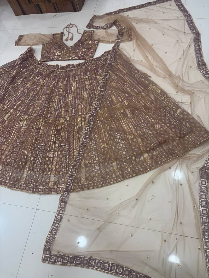 Dark Beige Color Embroidery,Sequins Work Butterfly Net Lehenga Choli