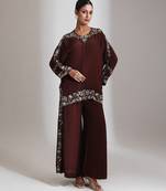 Brown embroidered crepe co ord set