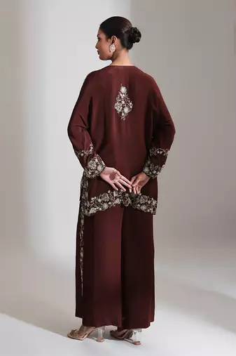 Brown embroidered crepe co ord set