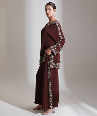 Brown embroidered crepe co ord set 4
