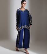 Blue embroidered crepe co ord set